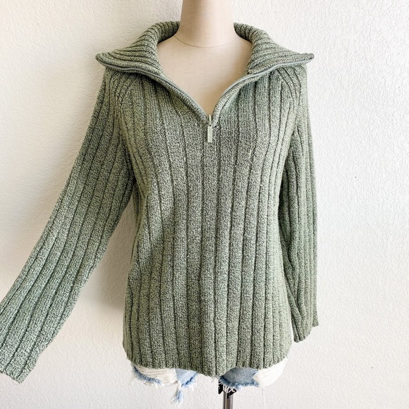 Carolyn Taylor Sweaters - Light Green Zip Collar Sweater